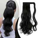 FELENDY 18" Ponytail Extension Curly Wavy Clip in Hairpiece Wrap Around Long Pony Tails Hair Extensions Synthetic for Women Dark Black