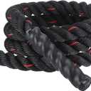 MECCANIXITY Battle Rope 10ft x 1.5 Inch Polyester Workout Rope Heavy Fitness Exercise Rope for Strength Training Home Gym Muscle Building, Black Red