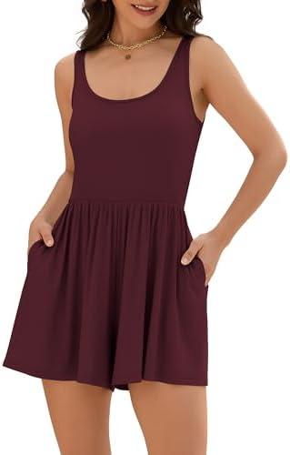 ZAFUL Womens Summer One Piece Sleeveless Tank Top Playsuits Short Jumpsuit Flowy Beach Rompers with Pockets L