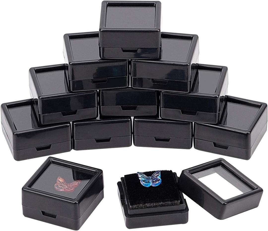 BENECREAT 36PCS Black Gemstone Display Box Mini Square Acrylic Jewelry Box Container(1.2x1.2x0.6) with Clear Top Lids and Sponge for Gems,Jewelry Packing
