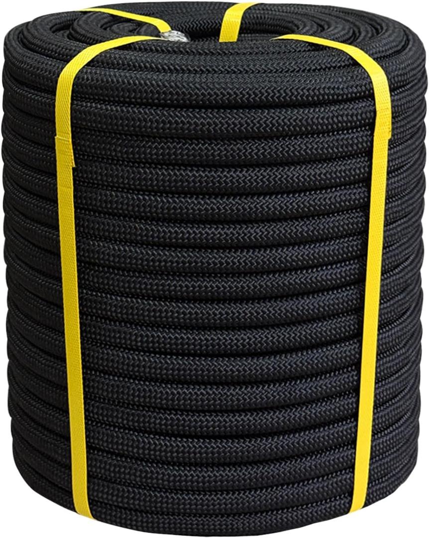3/4 Inch x 200 Feet Double Braided Arborist Rigging Rope - Heavy Duty Polyester Rope for Tree Work Climbing Swing Nautical Outdoor Adventures, Black