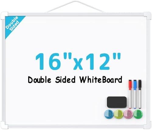 MaxGear Double-Sided Dry Erase Board for Wall, 16"x12" Hanging Whiteboard, Small Dry Erase White Board with 3 Markers&4 Magnets, Portable Whiteboard for Students - Planning, Drawing, Memo, to Do List