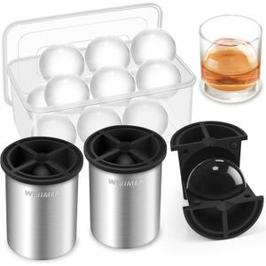 Clear Ice Cube Maker - 2.5" Ball - Stainless Steel Clear Ice Maker - Compact Design - for Whiskey, Cocktails, Bourbon - 2 PACK with Ice Tong & Ice Box (2.5"-2 PCS(Accessories included), Metallic-Round) Clear Ice Cube Maker - 2.5" Ball - Stainless Steel Clear Ice Maker - Compact Design - for Whiskey, Cocktails, Bourbon - 2 PACK with Ice Tong & Ice Box (2.5"-2 PCS(Accessories included), Metallic-Round)