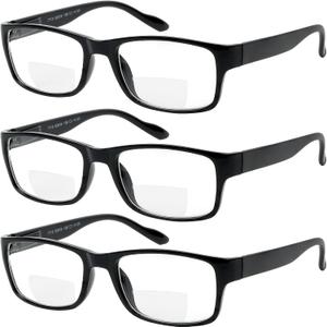 Yogo Vision Bifocal Reading Glasses for Men and Women Rectangle MultiFocal Readers with Spring Hinges Retro Design