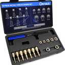 15-Piece Metric Thread Chaser Set, Master Thread Repair Kit with 7 Taps 7 Dies & Thread File, M6, M8, M10, M12,Automotive Rethreading Tool with Case