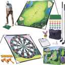 Golf Chipping Game with Hitting Mat, 70"x70" Double-Sided Mat with Classic Darts Game, Portable Outdoor/Indoor Practice Set for Adults, Comprehensive Accessories for Junior Golfer
