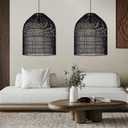 Arturesthome 1 Light Wicker Bell Pendant Lamp, Design Basket Rattan Woven Pendant Light Shades, Handmade Hanging Ceiling Lights Crafts Lampshade Black