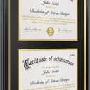 Double Diploma Frame 14x20, Display Two 8.5x11 Degree, Certificates, Documents, Tempered Glass with Acid-Free Black over Gold Mat, Dual Diploma Frame for Graduation, Black with Gold Trim