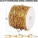 [16.5FT] 18K Gold Plated Paperclip Chains for Jewelry Making, 4.3mm Wide 304 Stainless Steel Paperclip Link Chain Roll Bulk for DIY Jewelry Making Craft