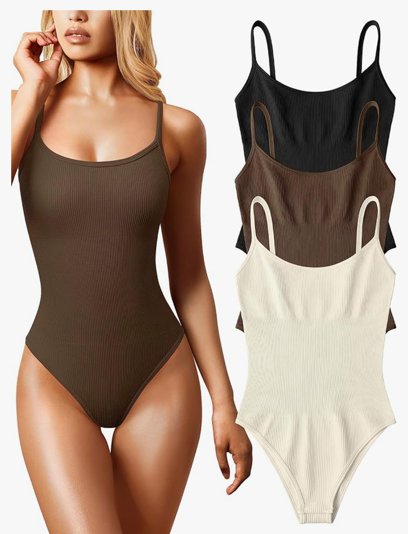 OQQ Women's 3 Piece Bodysuits Sexy Ribbed Sleeveless Adjustable Spaghetti Strips Tops Leotard 2025 Summer Size XL