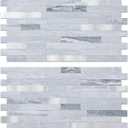 AULIGET 20 Sheets Faux Stone Peel and Stick Backsplash, Light Grey Marble Look PVC Mixed Metal Wall Tiles Stick on Backsplash for Kitchen