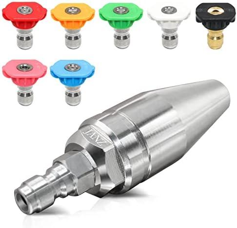 JANZ Pressure Washer Rotating Turbo Nozzle with 7 Spray Nozzle Tips Kit Multiple Spray Degrees 1/4 Inch Quick Connection,4000PSI