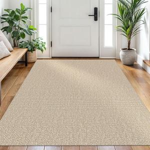 EARTHALL Washable Area Rug 4x6 Ft Non Slip Rugs for Entryway Braided Rubber Backed Bedroom Carpet Cotton Entry Rug Woven Floor Carpets for Bedroom Dining Room Living Room, Send/Beige
