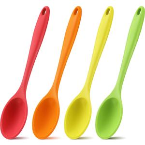 Shappy 4 Pieces Silicone Mixing Spoon Spatula Scrapers for Cooking, 10.6 Inch Heat Resistant Large Non Stick Basting Utensil for Mixing, Baking, Serving and Stirring(Spoon,Bright Color)