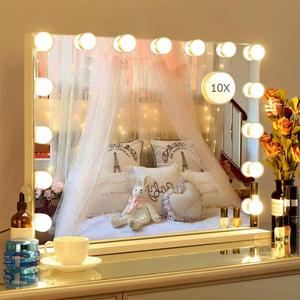 22.8"x 18.1" Vanity Mirror Makeup Mirror with Lights,10X Large Hollywood Lighted Vanity Mirror with 15 Dimmable LED Bulbs,3 Color Modes,Touch Control for Bedroom,Tabletop or Wall-Mounted (White)