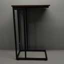 C-Shaped End Table, for Living Room, Bedroom, Small Spaces, TV Tray Couch Side Tables Laptop Table, Rustic Brown and Black
