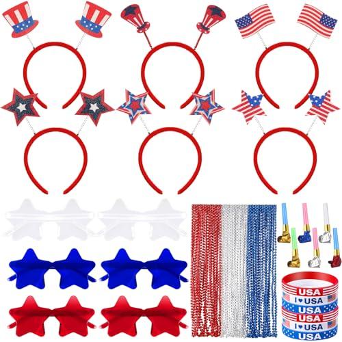 Suncalla 12 Pcs 4th of July Accessories American Accessories, Red White Blue Decorations Headbands Flag Necklaces Sunglasses Bracelet Funny for Independence Day Party Favor Memorial Day Party Supplies Suncalla 12 Pcs 4th of July Accessories American Accessories, Red White Blue Decorations Headbands Flag Necklaces Sunglasses Bracelet Funny for Independence Day Party Favor Memorial Day Party Supplies
