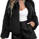 Zando Faux Fur Coats for Women 2025 - Cropped Faux Fur Jacket Women Outwear Long Sleeve Pockets Shaggy Warm Winter Coats, Size M