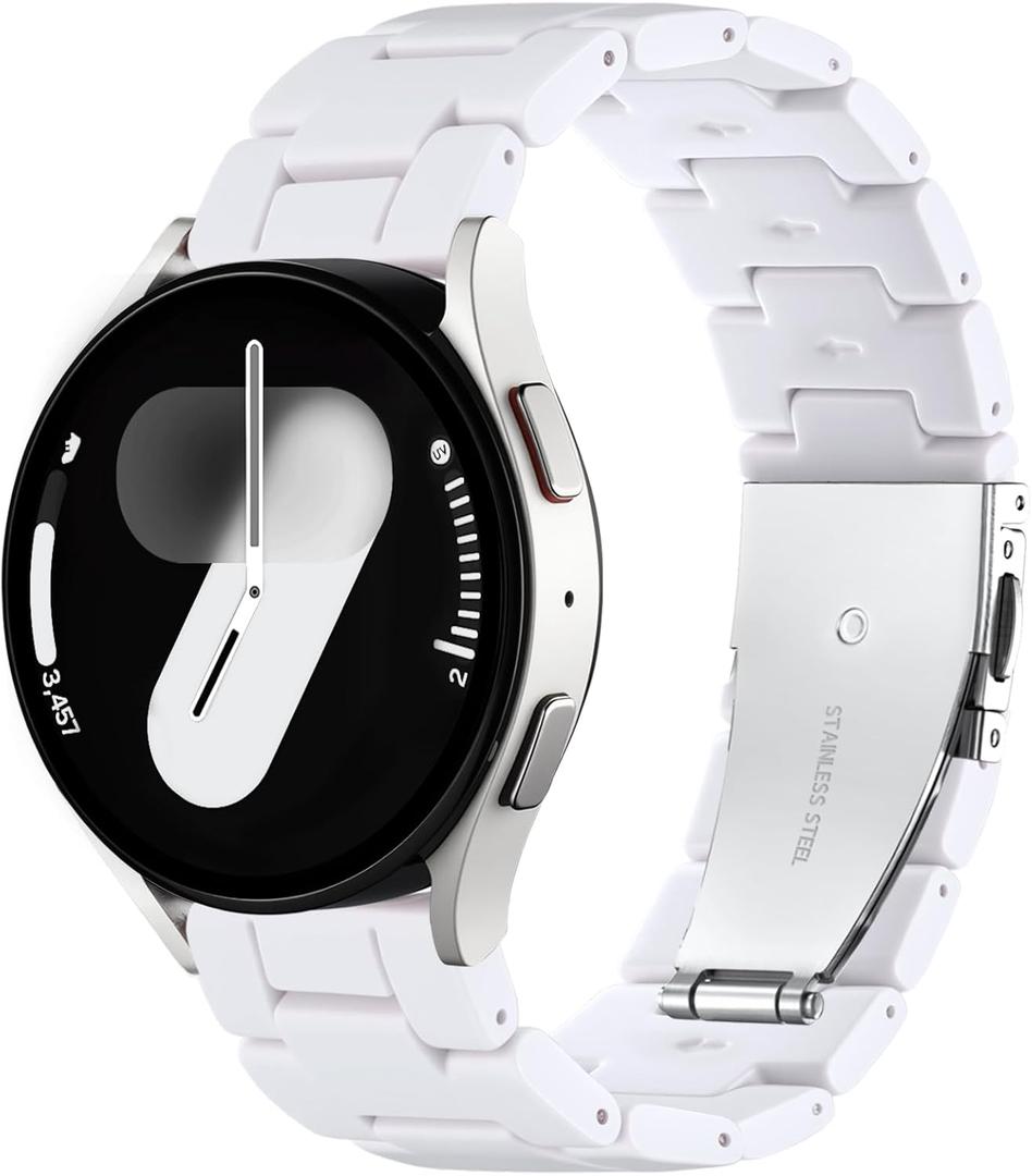 Lerobo Lightweight Resin Band Compatible with Samsung Watch 7 6 5 4 40mm 44mm Galaxy Watch 4 6 Classic 42mm 46mm 43mm 47mm Galaxy 5 Pro 45mm Active 2 40mm 42mm, 20mm Smartwatch Band for Women Men (White)