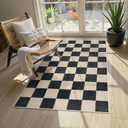 LIVEBOX 3x5 Washable Area Rug Checkered, Non-Slip Small Entryway Rug Black Farmhouse Neutral Classic Geometric Boys Rug for Bedroom Living Room Low-Pile Carpet for Indoor Kitchen Bathroom(Black 3'x5')