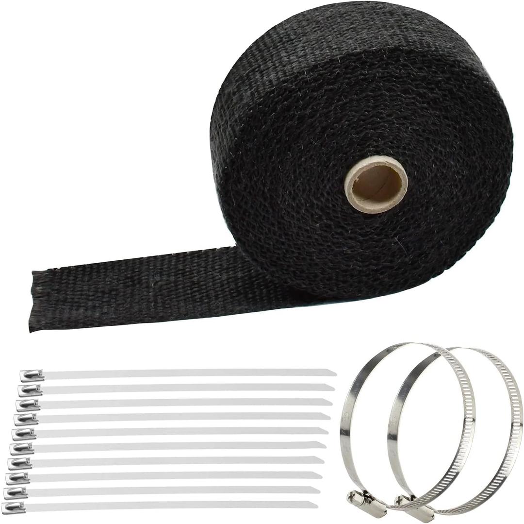 2" x 50' Titanium Exhaust Heat Wrap for Motorcycle Car,Fiberglass Exhaust Header Wrap Tape with Stainless Steel Locking Ties and Duct Clamps (Black)