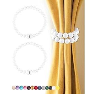 Magnetic Curtain Tiebacks 4 Pieces: Strong Magnets Closure, Boho Curtain Holdbacks Wooden Bead Drape Ties Curtain Ties Backs for Window Drapes Boho Farmhouse Home Office Baby Nursery Decor (Black, 4)