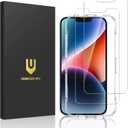 UNBREAKcable 2-Pack Screen Protector for iPhone 16e/14/13/13 Pro, Military-Grade Shatterproof Tempered Glass [9H+ Hardness] [Easy Installation Frame] [99.99% HD Clear] for Apple iPhone 13 Pro/13/14/16