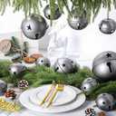 Zhengmy 12 Pack Large Size Christmas Star Cutout Bells Ornament Jumbo Vintage Rustic Metal Sleigh Bell with Plaid Ribbon Jute Twine for Christmas Tree Hanging Holiday Party Farmhouse(Sliver)