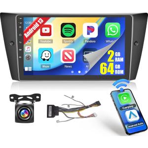 [2+64G] Hikity Android 15 Car Stereo for BMW 328i 335i 325i 2005-2011 3 Series (E90/E91/E92/E93) Wireless CarPlay Android Auto, 9'' Touch Screen Car Radio GPS Mirror Link WiFi BT FM/RDS SWC 28UI