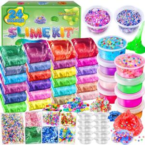 24 Pack DIY Slime Kit, Slime Making Kit for Girls 3-12, Crystal Premade Slime with Add-ins, Foam Balls, Glitters, Party Favors Gift Toys for Kids