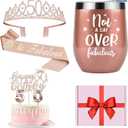 50th Birthday Decorations for Women with 12oz Tumbler/Mug Wine or Coffee, 50th Birthday Sash and Crown, Cake Topper and Candles, 50 Year Old Gifts Idea Rose Gold