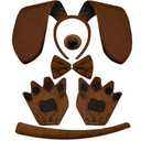 DysanVica Dog Long Ears Headband - 5PCS Dog Ears Headband Bowtie Nose Tail Puppy Paw Gloves for Adult Women Man Halloween Costume Floppy Animal Cosplay Party Accessories Set (Brown)