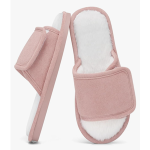 SHIBEVER House Fuzzy Slippers for Women: Indoor Cute Open Toe Warm Pink Slipper - Bedroom Comfortable Woman Shoes Size 8.5-9.5 (Pink)