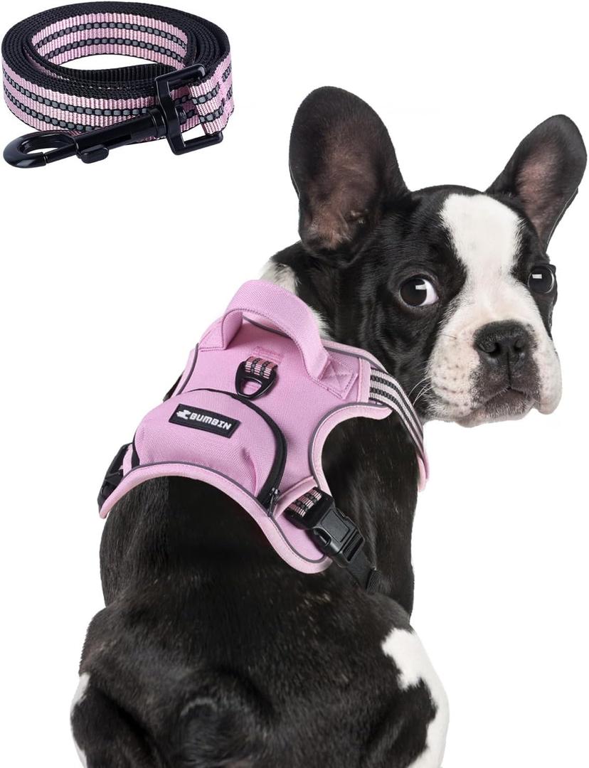 BUMBIN Dog Harness for Large Dogs, No Pull Adjustable No Choke Pet Vest with Dog Leash Fit Smart Reflective Pet Walking Harness for Training Easy Control Soft Handle Pink L