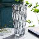 9.6" High Gray Glass Flower Vase for Home Decor, Dining Wedding Table Office Holiday Party Centerpiece Decoration (Gray-diamond Style)