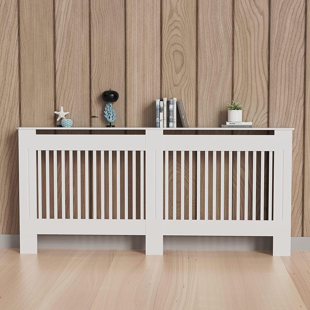 High Radiator Cover Wood Cabinet: 36 Inch Height White Large Heater Covers Vertical Slats Modern Tall Radiators Shelf Thicken MDF Wooden Bedroom Hallway Home Furniture Wall Cabinets for Living Room, L59.84 x W7.48 x H36.3 Inch