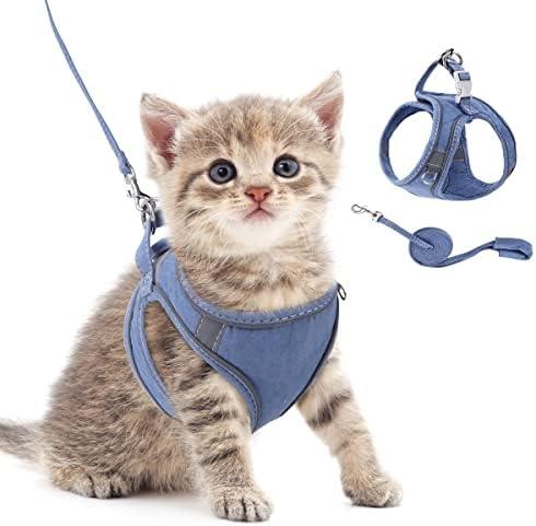 ORIA Pet Harness, Kitten Harness and Leash, Dog Cat Harness Leash Set, Adjustable Pet Vest with Reflective Strips and Chest Strap for Small Kitten, Puppy, Blue, 4.4 to 6.6lb