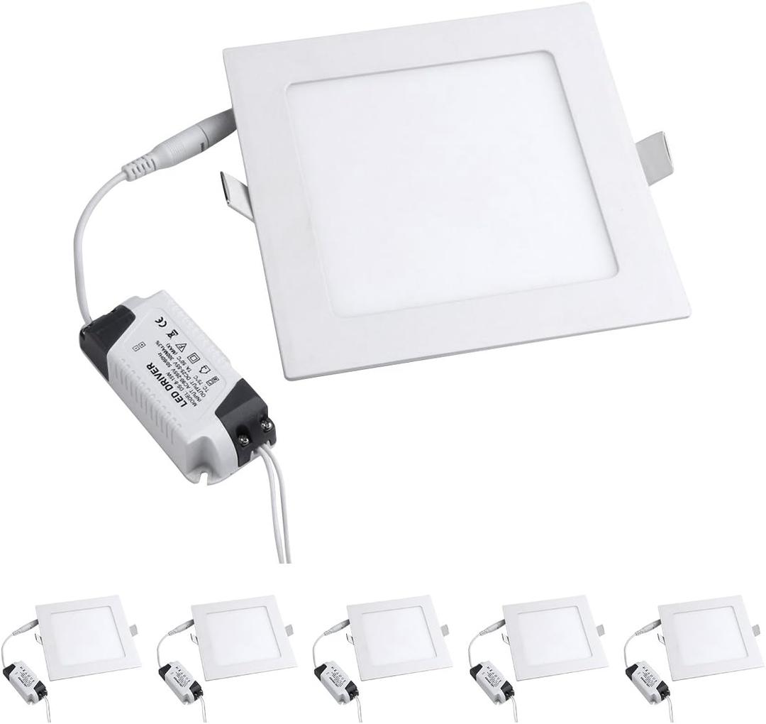 5 Pack 12W LED Panel Light, Square LED Recessed Downlight Panel Ceiling Lighting with LED Driver, AC85-265V, Hole Size 153MM (12W, Cool White)