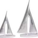 Modern Sculptures Home Decor, Silver Sailboat Decor Ornament, Boat Decorations Statue Decor, Art Sculptures and Statues, Sailboat Gifts Home Office Bathroom Shelf Decor Nautical Decor (2 Pack)