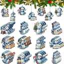 36PCS Bulk Blue Wooden Snowman Ornaments - 12 Festive Winter Designs for Christmas Decoration