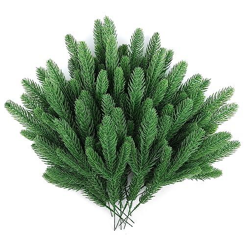 Hananona 150 Pcs Artificial Pine Branches Christmas Greenery Pine Picks DIY Cedar Picks and Sprays Accessories for Christmas Garland Wreath and ChristmChristmas Home Decor (150, Green)