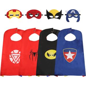 Superhero Capes for Kids, Hero Caps and Masks for 3-12 Year Old Boys and Girls, Cartoon Dress Up for Holiday Halloween, Costumes Party Supplies Christmas and Brithday Gifts. (Blue-coloful)