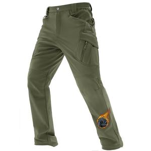 TACVASEN Men's Winter Work Pants Fleece Lined Tactical Snow Ski Pant Waterproof Insulated Cargo Hiking Trousers 9 Pocket Army Green,L