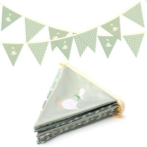 Hahafelt One Silly Goose Birthday Banner, Cute Silly Goose 1st Birthday Party Decorations Fabric Bunting Garland with Bow for Baby Shower, Nursery Room Decor(Plaid,Sage Green)