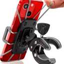 Bike & Motorcycle Phone Mount - For iPhone 16 (15, Xr, SE, Max/Plus), Galaxy S22 or any Cell Phone - Universal ATV, Mountain & Road Bicycle Handlebar Holder. +100 to Safeness & Comfort (Impact Resistant Plastic)