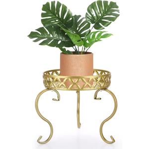 OwnMy Metal Round Plant Stand Indoor Outdoor Flower Pot Holder, Heavy Duty Iron Plant Stand Display Potted Rack for Home, Garden, Patio, Golden Color