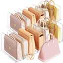 Criusia Adjustable Closet Purse Organizer Rack  28.8" Extra-Long Shelf Divider with 12 Base Panels & 16 Dividers  Non-Slip Handbag Holder for Bags, Clothes, Kitchen, Office