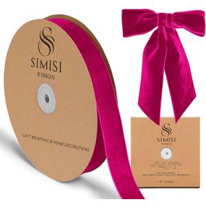 Hot Pink Velvet Ribbon 1'' 25 Yards for Christmas Tree, Gift Wrapping, Flower Bouquet, Wreath Decorations, Bow Making