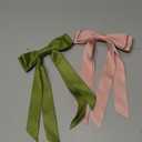 2PCS Silky Satin Hair Bows Hair Clip Pink Green Hair Ribbon Ponytail Holder Accessories Slides Metal Clips Hair Bow for Women Girls Toddlers Teens Kids