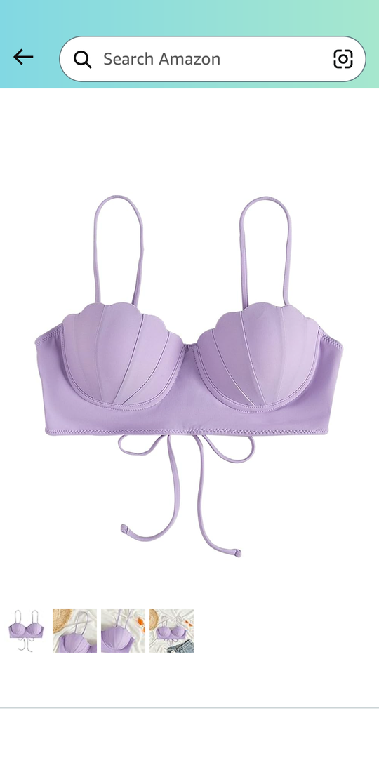 Strappy Seashell Bikini Top Mermaid Swim Tops Push Up Bathing Suit Shell Bra Tops for Women with Underwire, S